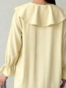 INAWLY Elegant V-Neck Ruffle Patchwork Loose Blouse - Yellow - View 2
