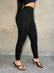 SHEIN SXY Black Leather Street Style Leggings - Black - View 3