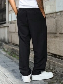 Major Grit Plus Size Men's Casual Fashion Street Contrast Piping Drawstring Waist Long Pants, Suitable For Daily Commute - Black - View 2