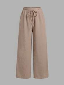 SHEIN Essnce Quần ống rộng thoải mái, dáng suông, đa năng, cạp chun co giãn, thời trang thu/đông dành cho nữ, nhiều màu sắc, bộ 3 chiếc, quần nữ, mùa thu, quần đen trắng và quần kẻ sọc. - Nhiều màu - Xem 6