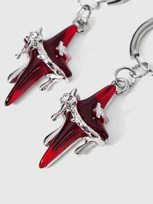 Grunge Punk 1 Pair Gothic Style Red Star Chain Cross Earrings, Red Crystal Spider Earrings, Punk Style Heart Cross Earrings, Fashionable Korean Design - Multicolor - View 2