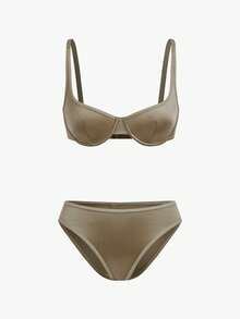 Bisouelle 2pcs/Set Women Solid Color Wire Lingerie Bra & Panties Setfor Summerfor Summer - Yellow - View 1