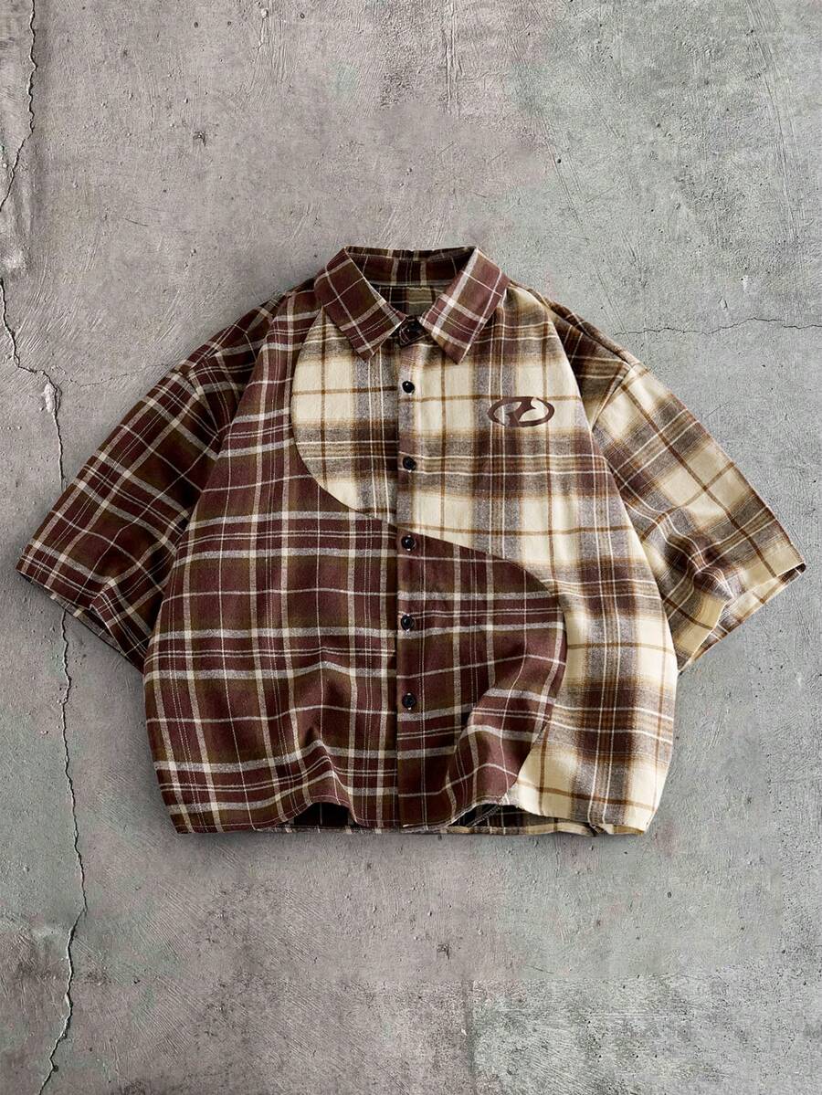 AXEPEAK Men's Plaid Short Sleeve Single-Breasted Casual Shirt - Multicolor - View 1