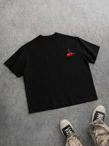 Manfinity EMRG Camiseta oversize vintage de hombre con estampado de cerezas, camiseta para festival de música - Negro - Ver 2
