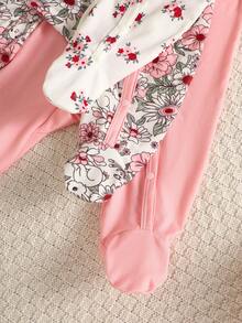 SHEIN Bộ áo liền quần dài tay kiểu dáng thường ngày cho bé sơ sinh - Hồng - Xem 6