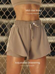 4.5" Pantalones cortos VitalSwift de movimientos rápidos, ligeros, de secado rápido, elásticos, con control de olores, con abertura lateral, bolsillo con cremallera, para entrenamiento, tenis, running, gimnasio - Caqui - Ver 6