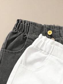 SHEIN 2件套女婴休闲可爱蓝色水洗牛仔短裤套装 - 白色 - 查看 6