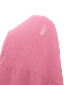 SHEIN Elladie kids 小女孩甜美可爱沙滩度假夏季短袖蝴蝶结装饰连衣裙，适合日常和假日穿着 - 粉色 - 查看 5
