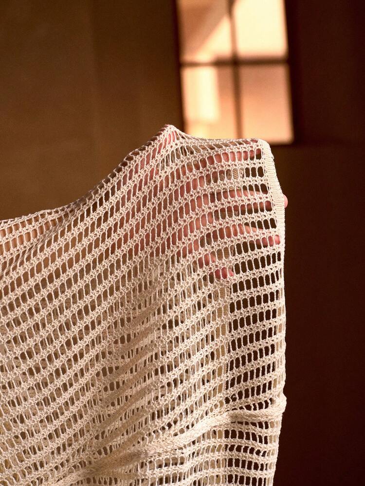 SUMMER BOHEMIAN VACATION DEEP V-NECK DESIGN FRONT & MIDDLE METALLIC DECOR FLARE SLEEVE DRESS, MESH TEXTURE ELEGANT HOLIDAY BEACH COVER UP FOR WOMEN