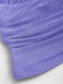 SHEIN Sweetro Áo hai dây choker xếp ly, bóng bẩy, khoét sâu lưng, gợi cảm dành cho nữ, kiểu dáng thời trang, tôn dáng, thích hợp cho tiệc tùng, mùa xuân/hè. - Màu tím  Violet - Xem 6