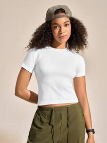SHEIN Sports 3PCS Women's Outdoor Yoga Sports T-Shirt, Versatile Minimalist Round Neck Short Sleeve,Elastic Tight-Fitting Summer Athletic Hiking White - Multicolor - View 6