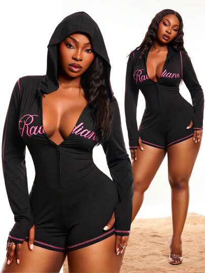 Radiana Mono informal con capucha y estampado de letras para mujer talla grande, para primavera/verano