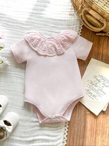 Vintaside Kids 女婴夏季短袖圆领滴扣简约休闲连体衣，适合日常休闲、旅行、露营 - 粉色 - 查看 3