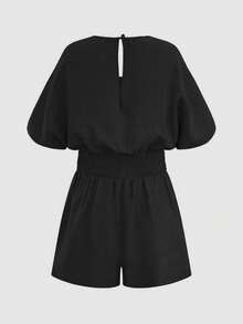 SHEIN Raffinéa Women's Solid Color Open Shoulder Tie Strap Romper, Minimalist Casual Vacation Wear - Black - View 2
