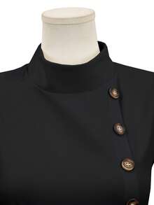 EMERY ROSE Women's Elegant Solid Color Stand Collar Sleeveless Jumpsuit - Black - View 3
