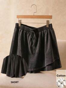 Elaquor Plus Size Summer Casual Wrap Shorts - Black - View 7