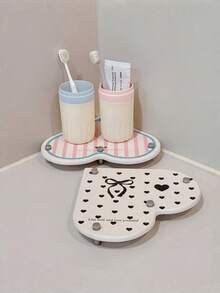 Muroi Mono 1PC Large Diatomite Quick Drying Non Slip Absorbent Heart Pattern Pink Bathroom Countertop Storage Mat With Drainage Rack For Toothbrush Cup Soap Cosmetic Organizer Home Bath Accessories - Multicolor - View 7