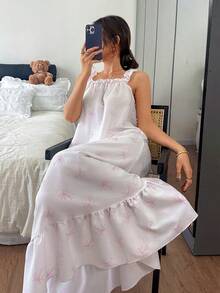 Áo ngủ nữ mềm mại, thân thiện với da, họa tiết cây dừa sọc hồng. - Màu Hồng baby - Xem 1