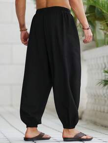 VENTUSAIL Quần dài nam màu đen dáng rộng, kiểu dáng thường ngày, có dây rút. - màu đen - Xem 2