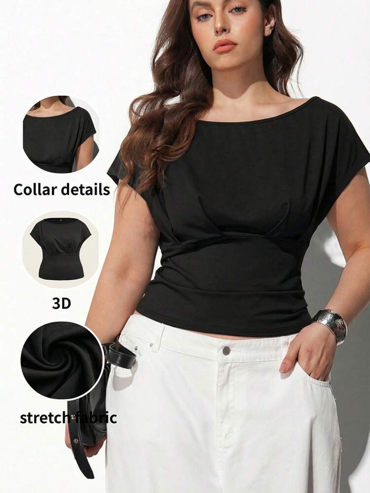 SHEIN Maija 플러스 사이즈 2026 봄/여름 신상 캐주얼 비즈니스 오피스 블라우스, 라운드 넥 반팔, 루즈하고 편안한 모던하고 우아한 도시 로맨틱 품위 있는 세련된 빈티지 스타일, 결혼식 하객, 생일, 비즈니스, 캐주얼, 데이트, 파티, 발렌타인 데이에 적합