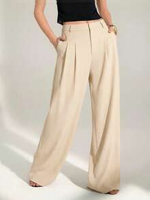 Sexy And Casual Business-Style High-Waisted Wide-Leg Pleated Trousers - Elegant Solid-Color Loose-Fitting Trousers, Professional Office Wear, Work Trousers With Co - 柿子2 - 查看 11