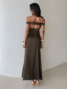 Aloruh Women's Elegant Sexy Elegant Off-Shoulder Maxi A-Line Dress,Dark Brown Open Back Bowknot Strapless Dress,Seductive Summer Day Party Date Night Wedding - Coffee Brown - View 4