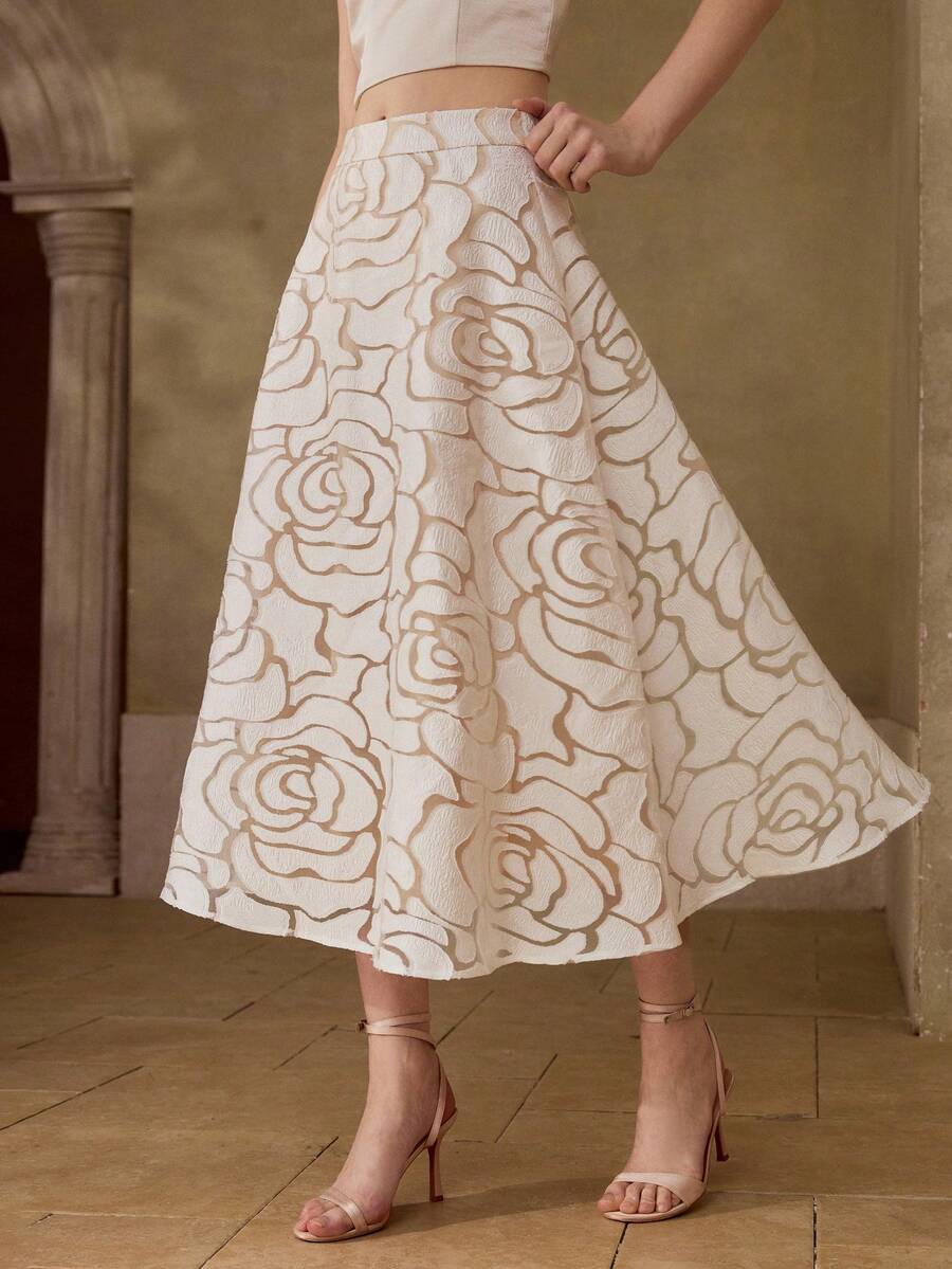 MOTF PREMIUM Chân váy xòe họa tiết hoa thời trang dành cho nữ, kiểu dáng cao cấp, đa năng cho mùa hè. - trắng - Xem 1