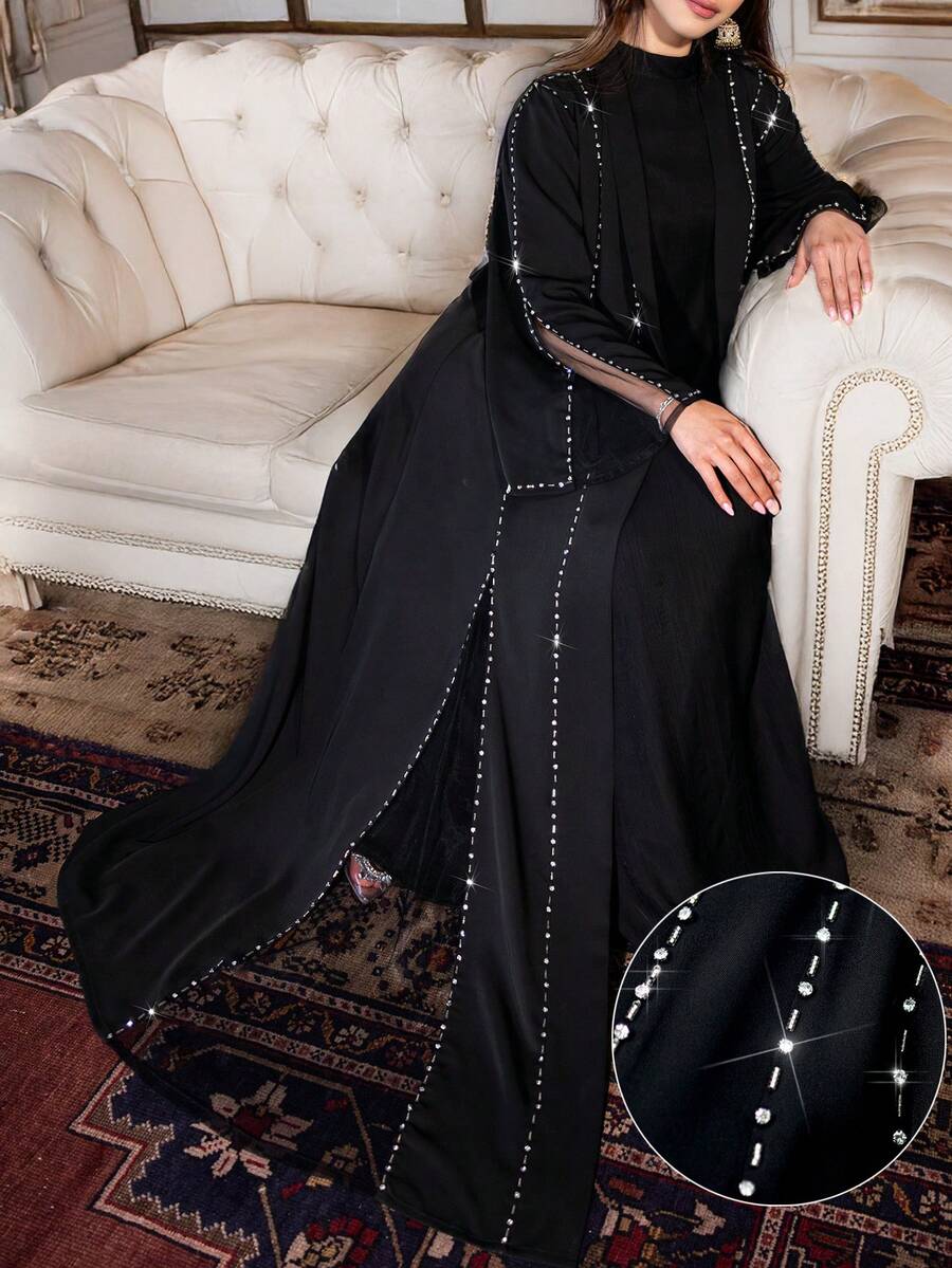 Layrah Abaya negra hecha a mano con adornos de strass