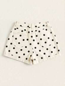 SHEIN EZwear Summer Rolled Polka Dot High-Rise Denim Shorts - Beige - View 2