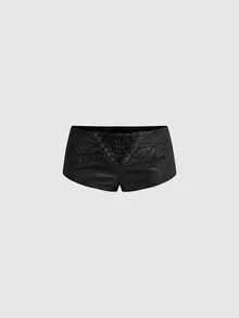 Grunge Punk Quần short mini cạp siêu thấp bằng da PU, phong cách punk Y2K cá tính, thích hợp cho lễ hội mùa xuân/hè, thêu chữ. - màu đen - Xem 1