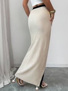 SHEIN Elenzya Falda larga de mujer elegante con bloques de color cruzados, versátil para el verano - Albaricoque - Ver 2