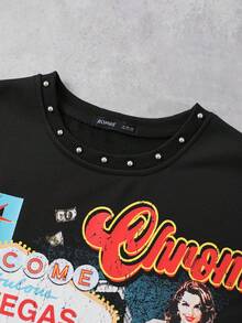ROMWE MEN Street Life Camiseta de tirantes holgada con estampado de retrato borroso y decoración de remaches para hombre - Negro - Ver 2