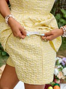SHEIN Two-Piece Maternity Set, Cream Yellow, Summer, Bohemian Style, Holiday Textured Jacquard Camisole And Shorts, Casual Maternity Wear - Yellow - View 7