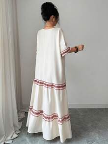 Al Najma Women's Loose Short Sleeve Long Arabic Style Dress - Apricot - View 2