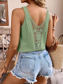 SHEIN Frenchy Áo nữ phối ren, kiểu dáng thường ngày, đa năng. - màu xanh lá - Xem 3