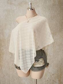 SHEIN ICON Áo nữ cỡ lớn màu mơ có họa tiết, vạt áo bất đối xứng và vai lệch. - Màu be - Xem 3