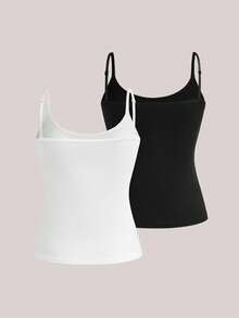Veilyse 2pcs Camisole With Built-In Bra, Adjustable Straps, Solid Color For Women, Workout - Multicolor - View 8