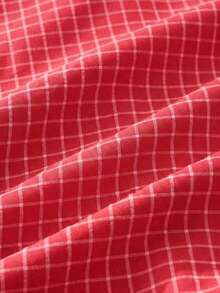 SWAVVY Men's Plaid Letter Print Single-Breasted Long Sleeve Shirt - Red - View 4