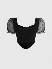 Spring/SummergraphicGothic Palace Square Neckline Black Velvet Top With Lace And Cross Embroidery - Black - View 4