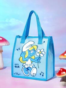 SHEIN X The Smurfs 1个印花图案保温午餐包，可保温或保冷，野餐包，大容量，可装午餐盒和饮料，适合野餐、露营、旅行、家庭使用，适合家庭、学生，清新，蓝精灵图案 - 淺藍色 - 查看 2
