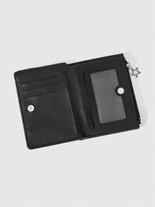 ROMWE Grunge Punk 1Pc Garbage Punk Heavy Metal Death Metal Wallet -- Horror Skull And Eyes Creative Design Pattern Gothic Style Unisex Wallet With Stars Zipper Change Bag, Casual Fashion Card Bag - Black and white skull - View 2