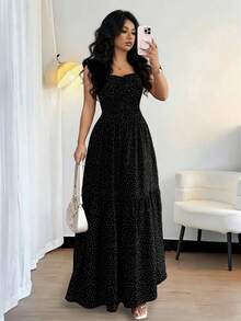 Rafferiza Women's Polka Dot Casual Party Long Dress - Black - View 3