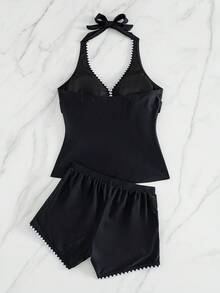 Swim Lushoire Women's Solid Color 2 Pieces Spaghetti Strap Camisole Bikini Set With Criss-Cross Front Design, Comfortable & Suitable For Summer Beach Vacation - Black - View 6