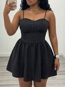 Veslaya Spring/Summer New Arrival Sleeveless Bodycon Mini Dress, Striped Woven Fabric, Suitable For Commuting, Casual, Daily, Party, Home Gathering, Office, Business, Elegant Commuting, Cosplay, Plus Size - Z Women's Talk Dress Y2k Dresses Ycv9w Discount Code For Woman Dress Wow Dress, Plus Size Dress, Pinstripe Dress, Women's Summer Dress - Navy Blue - View 2