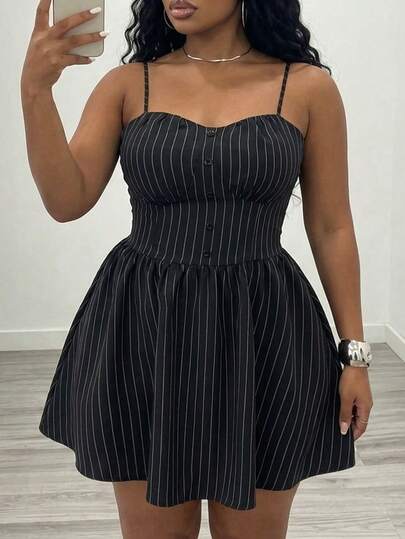 Veslaya Spring/Summer New Arrival Sleeveless Bodycon Mini Dress, Striped Woven Fabric, Suitable For Commuting, Casual, Daily, Party, Home Gathering, Office, Business, Elegant Commuting, Cosplay, Plus Size - Z Women's Talk Dress Y2k Dresses Ycv9w Discount Code For Woman Dress Wow Dress, Plus Size Dress, Pinstripe Dress, Women's Summer Dress