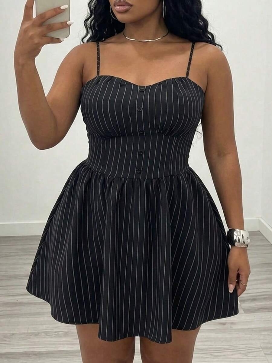 Veslaya Spring/Summer New Arrival Sleeveless Bodycon Mini Dress, Striped Woven Fabric, Suitable For Commuting, Casual, Daily, Party, Home Gathering, Office, Business, Elegant Commuting, Cosplay, Plus Size - Z Women's Talk Dress Y2k Dresses Ycv9w Discount Code For Woman Dress Wow Dress, Plus Size Dress, Pinstripe Dress, Women's Summer Dress