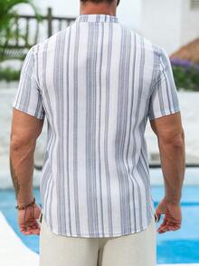 VENTUSAIL Áo sơ mi nam cổ tàu kẻ sọc kiểu dáng thường ngày - Nhiều màu - Xem 2