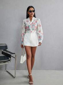 EMERY ROSE Random Printed Long Sleeve Blouse Button Up Shirt Women  - Multicolor - View 5