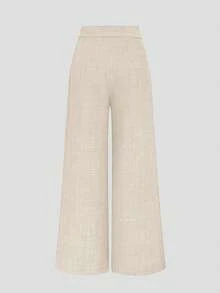 Nuevos pantalones de pierna ancha con diseño de botón y cremallera lateral de cintura alta para mujer, elegantes y casuales para uso diario, primavera/otoño - Albaricoque - Ver 2