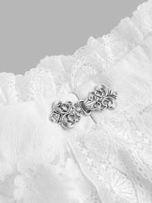 ROMWE Gothic Style Split Hem Lace Vest With Open Front And Flared Sleeves For Women - White - View 2